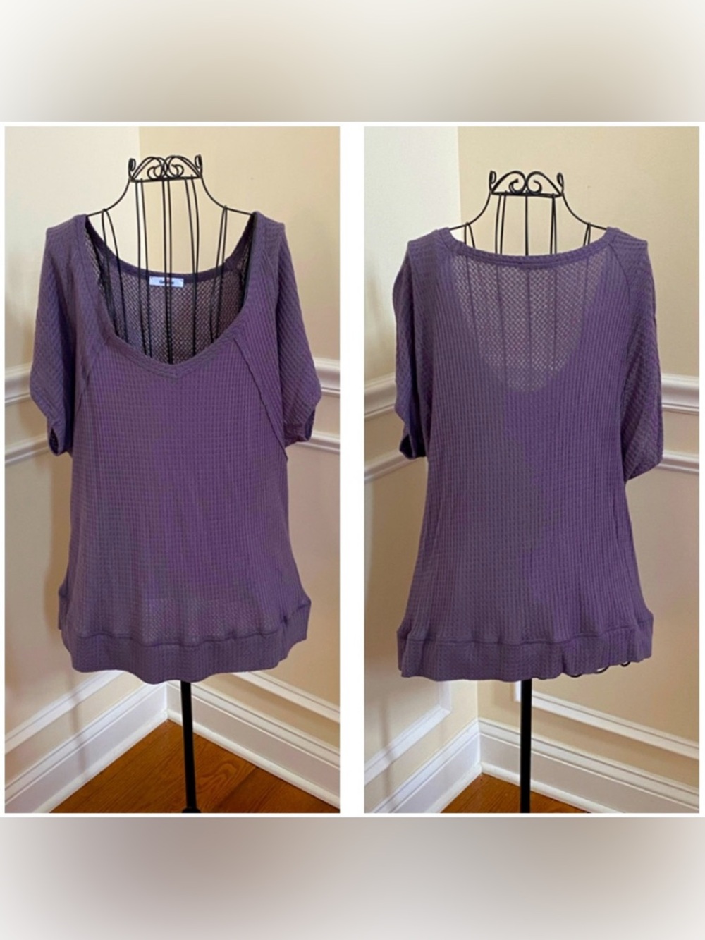 NWOT GeeGee Purple Waffle-knit Lightweight Top